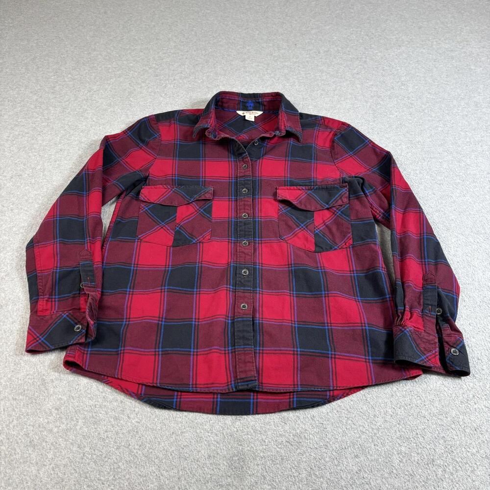 Brooks Brothers Red Fleece Shirt Women 8 Red Plaid Flannel Button Heritage Prep